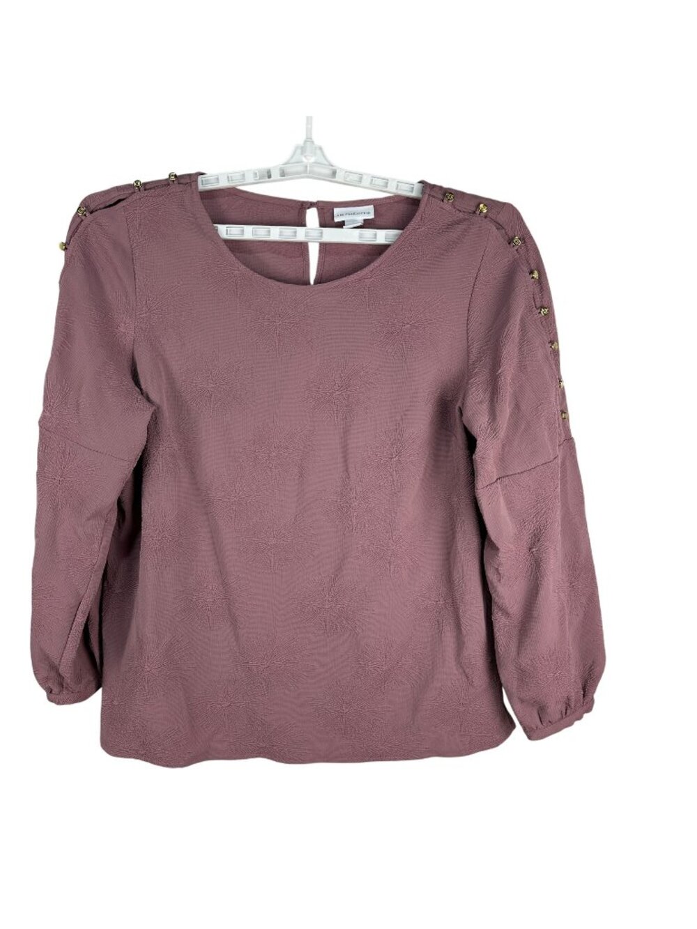 Liz Claiborne Womens Large Textured Blouse Mauve Gold Accent Buttons Top